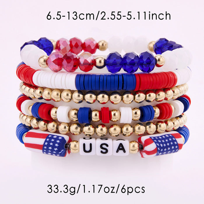 Wholesale Soft ceramic bracelet set, personalized alloy drip oil national flag pendant bracelet