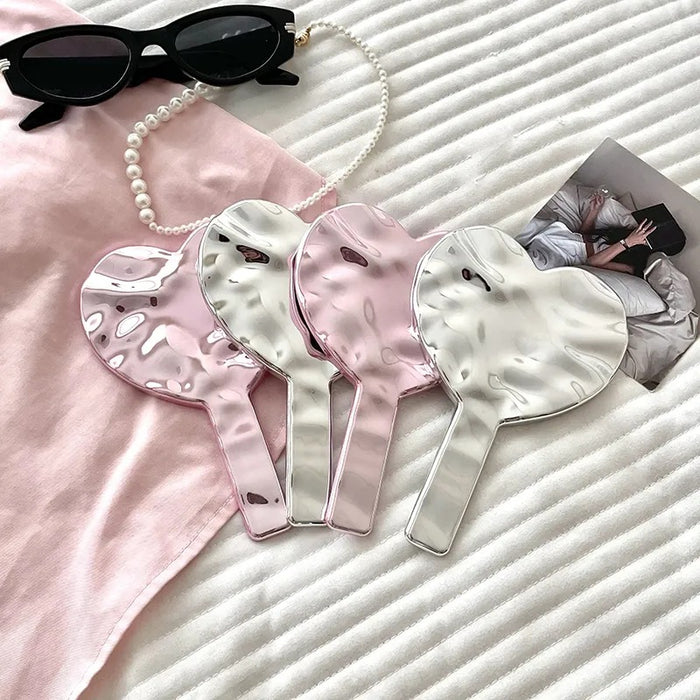 Wholesale Handheld Heart Makeup Mirror Water Ripple Handheld Mirror