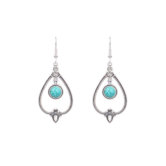 Wholesale Bohemian Turquoise Drop Earrings Alloy Electroplated Geometric Design MOQ≥2