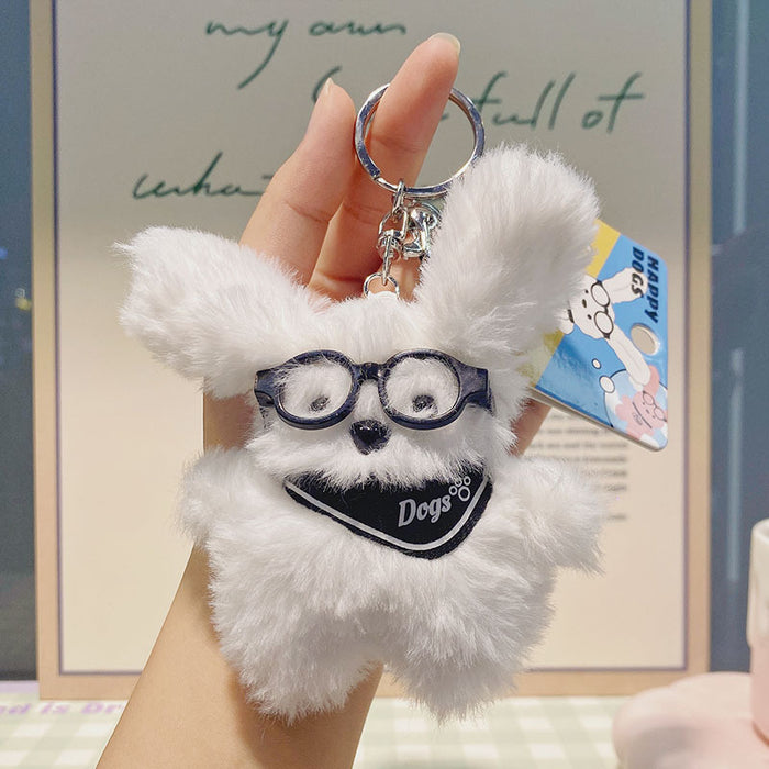Wholesale Glasses Straw Puppy Plush Keychain