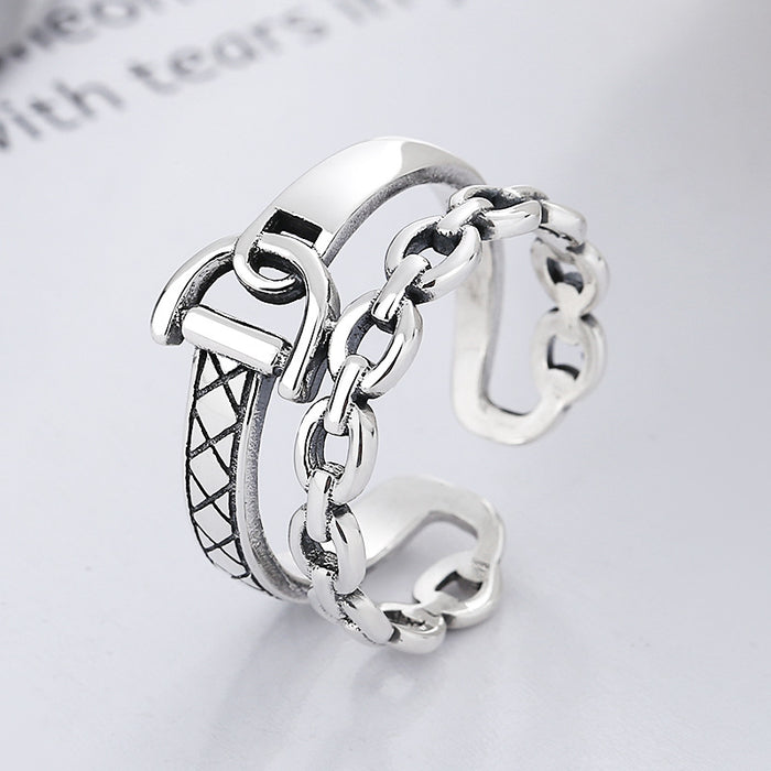 Wholesale Sterling Silver Wide Irregular Double layered Open Ring Personalized Ring