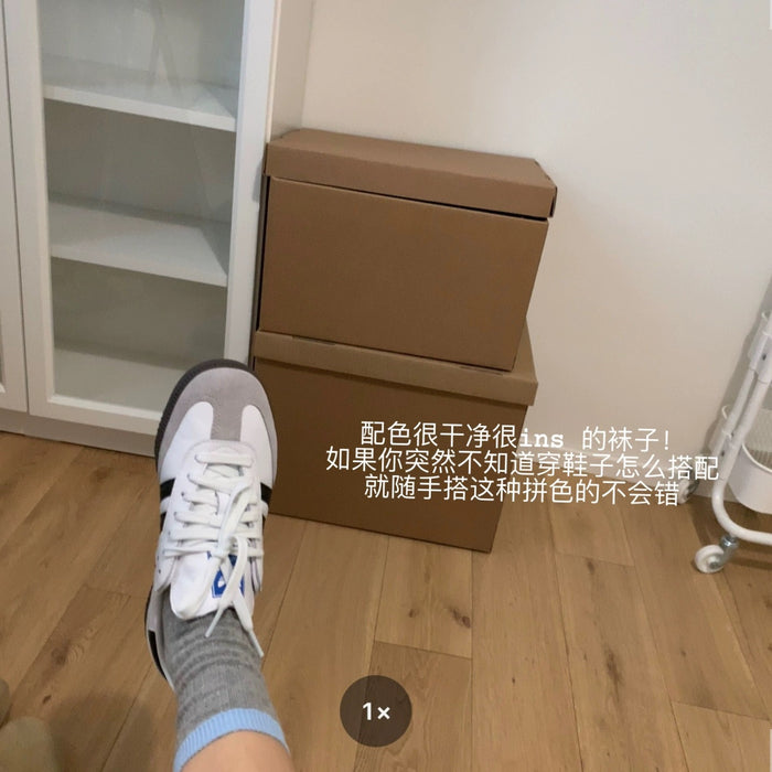 Wholesale Minority Basic Color blocked Stacked Sock Fabric Label Academy Middle Sock Basic