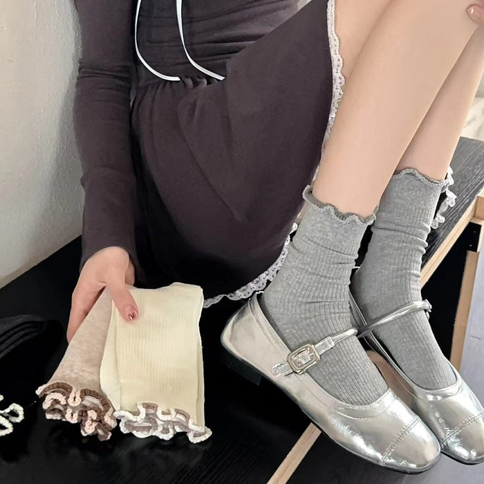 Wholesale Socks, tube socks, pure cotton, girls' contrasting lace, long pile socks