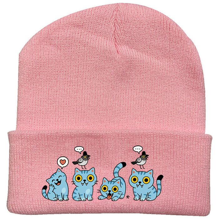 Wholesale Stylish knitted hat rolled brim and printed knit