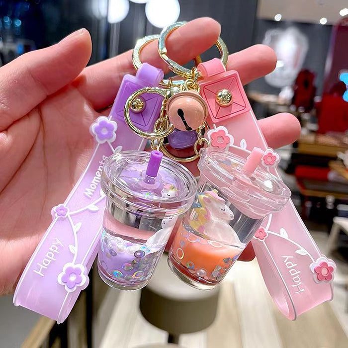 Wholesale Cute Milk Tea Cup Unicorn Quicksand Keychain JDC-KC-ZT012