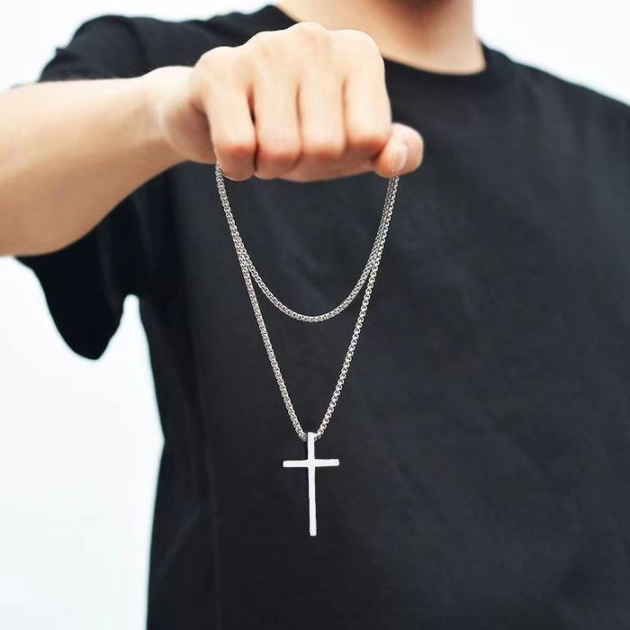 Wholesale New Titanium Cross Necklace Versatile Stainless Steel Cross Pendant Sweater Chain Accessory