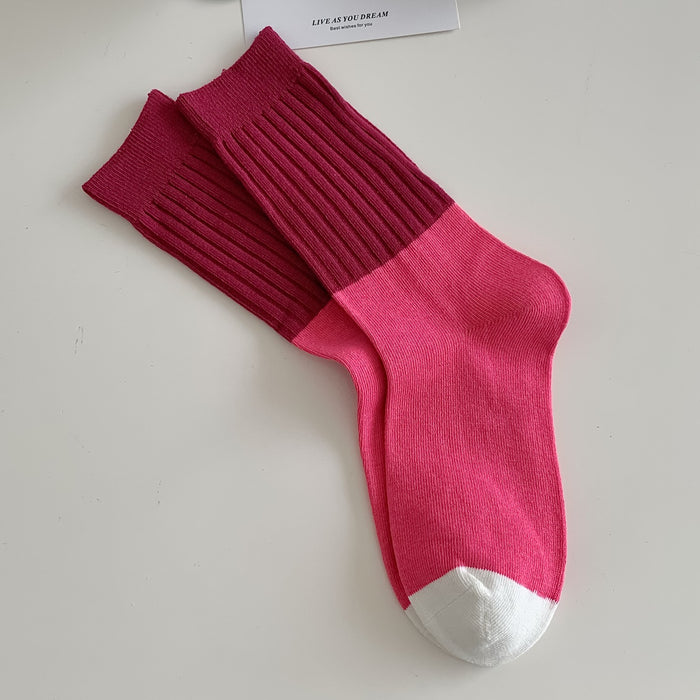 Wholesale Thick thread double needle socks, mid tube socks, striped retro niche socks