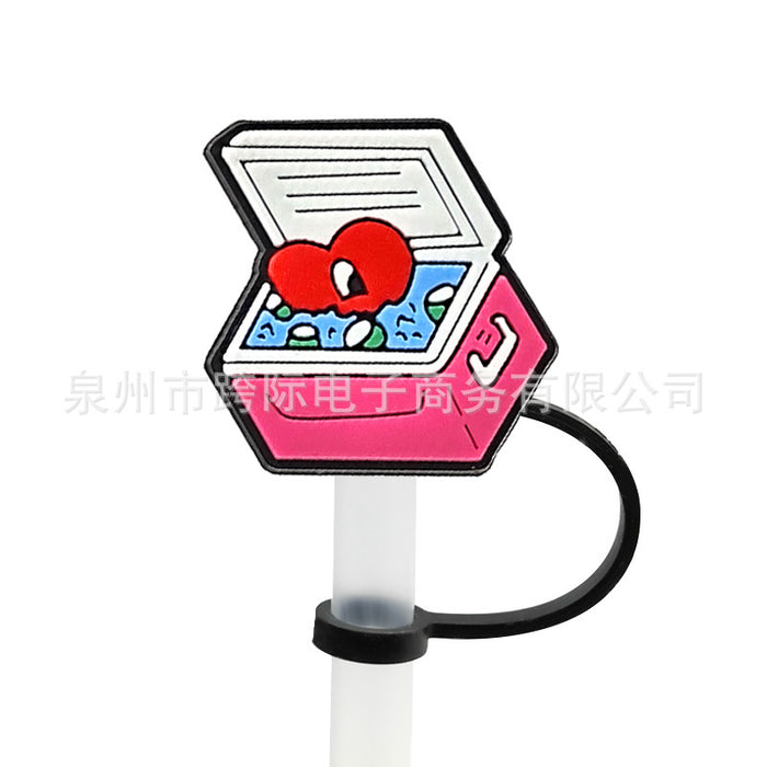 Wholesale New Love Leopard Pattern Straw Cover Straw Cap Silicone Dustproof Stopper Cute Anime Party Straw Decoration Cross border Product