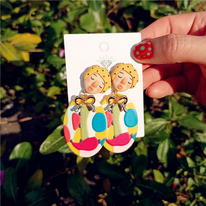 Wholesale Doll Ethnic Style Color Abstract Block Embossed Acrylic Simple Silver Earrings for Women