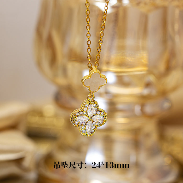 Wholesale Four-Leaf Clover Necklace Women' s Micro-Inlaid Gold Electroplated Pendant