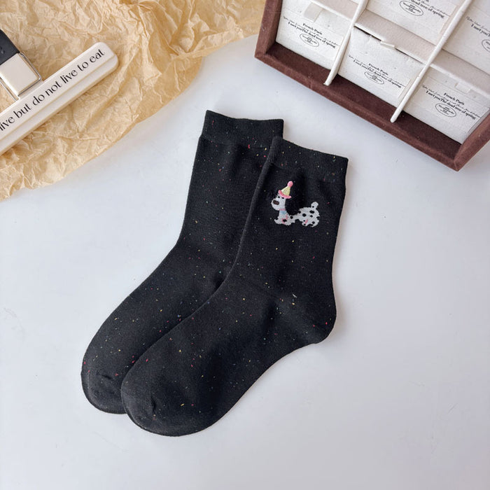 Wholesale Sock Children's Dotted Yarn Cute Cartoon Embroidery Middle Tube Pile Sock Cotton