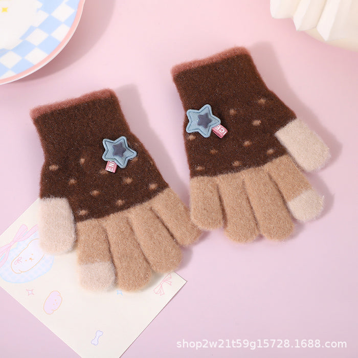 Wholesale Cute Star-Shaped Cold-Weather Knitted Gloves