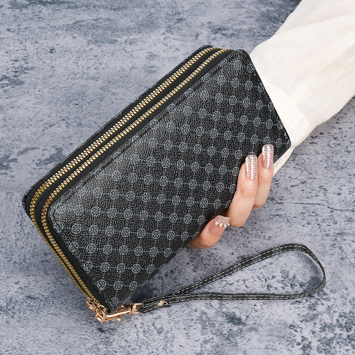 Wholesale Modern Geometric Design Multifunctional Wallet Clutch Bag in Black PVC for Everyday Use and Phone Accessory