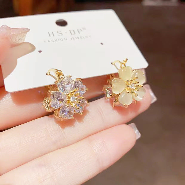 Wholesale  Flower double-sided wear  earrings female  Opal elegant ear buckle ear jewelry