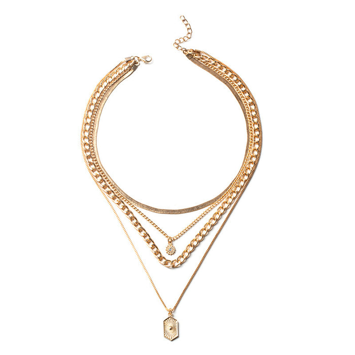 Wholesale New minimalist and fashionable diamond studded square brand sun decoration multi-layer necklace alloy collarbone chain for women