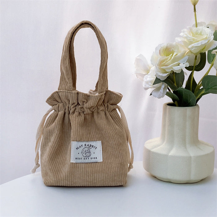 Wholesale Corduroy drawstring bag, large capacity handbag storage bag, canvas bag with hand tie pocket