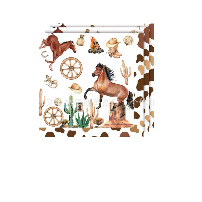 Wholesale Western Horse Racing Cowboy Kentucky Derby Party Set Paper Plates Napkins Tablecloth Tableware Horse Racing Theme