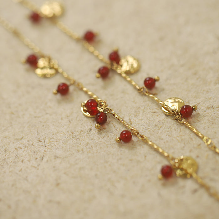 Wholesale Vintage sequined red agate bracelet with titanium steel gold-plated