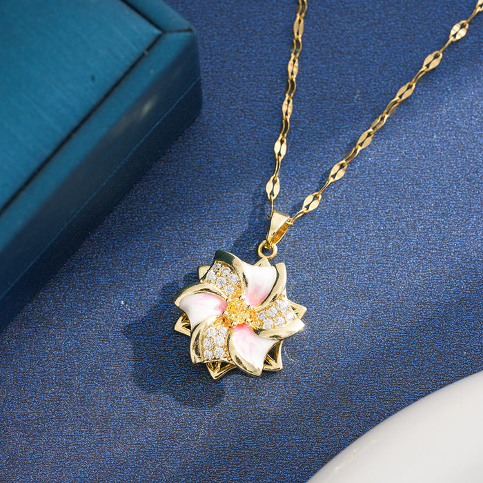 Wholesale Rotatable micro-paved white zircon windmill clavicle necklace