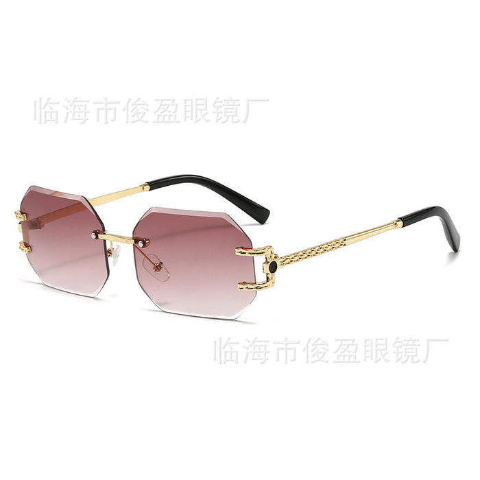 Wholesale Frameless polygonal sunglasses for women, personalized glasses for fashion, gradient color sunshade sunglasses for men