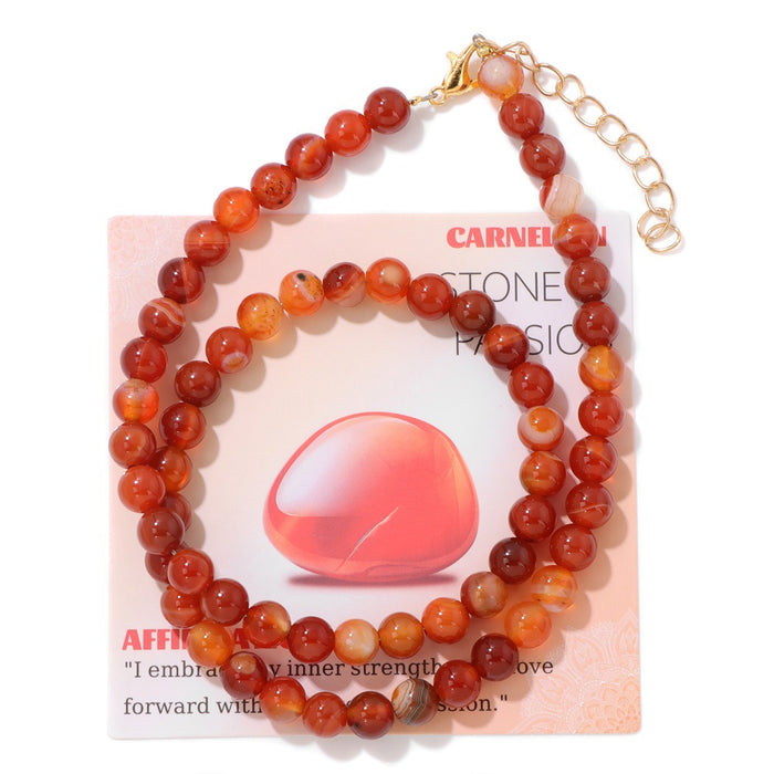 Wholesale 6mm stone bead necklace packaged with an adjustable clasp suitable as a collarbone necklace