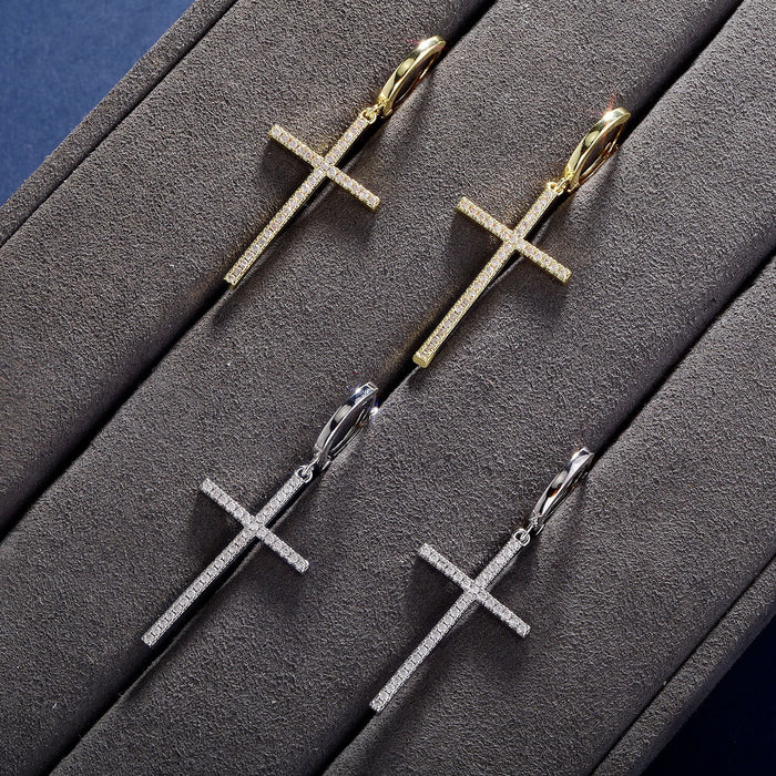 Wholesale Jewelry Retro Geometric Diamond Cross Earrings for Women Niche Accessible Earrings