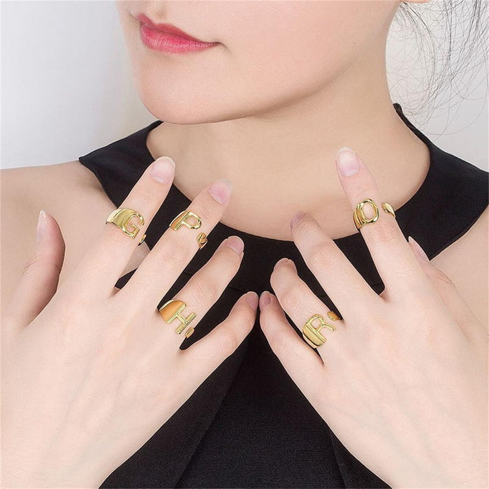 Wholesale 26 letter ring implies courage copper Open silver ring gold big ring for men and women
