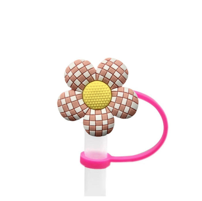 Wholesale Colorful flower shaped straw cap 8/10mm reusable water cup straw stopper straw cap in stock