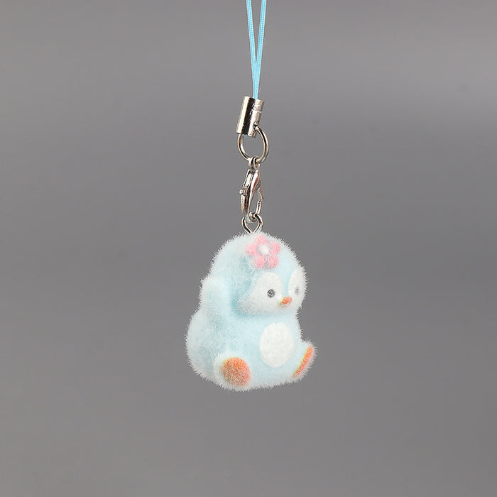 Wholesale Cartoon flocked 3D resin penguin keychain bag charm