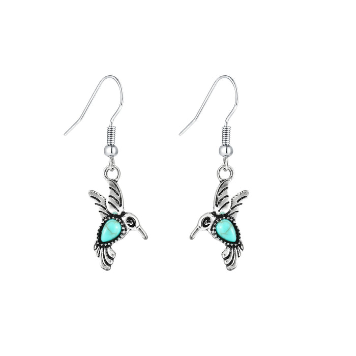 Wholesale New animal earrings, retro and personalized hummingbird earrings, turquoise earrings