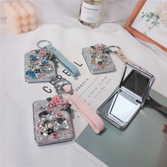 Wholesale Crystal Diamond Portable Makeup Mirror Keychain JDC-KC-LX058
