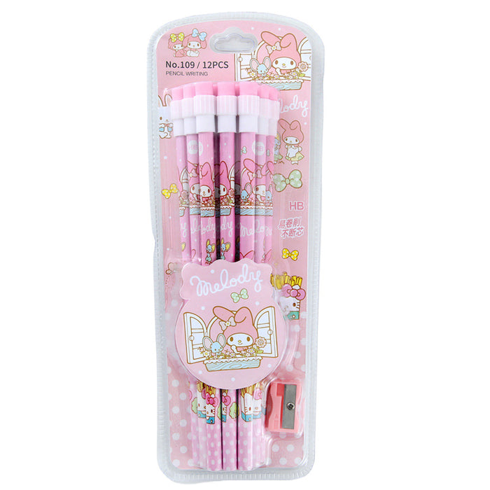 Wholesale HB pencil writing pen round rod 12pcs with pencil sharpener