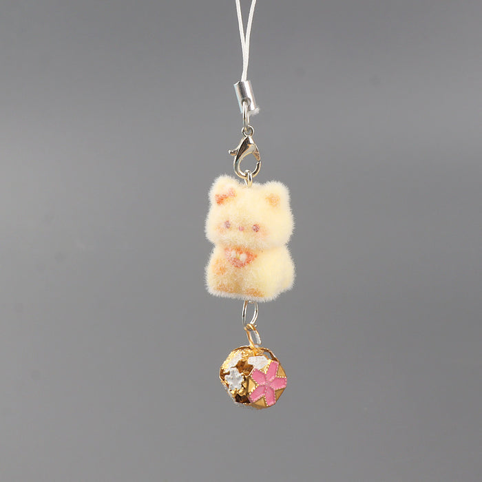 Wholesale Cute Flocked Bell cat Cartoon Pendant Mobile Phone Chain Keychain