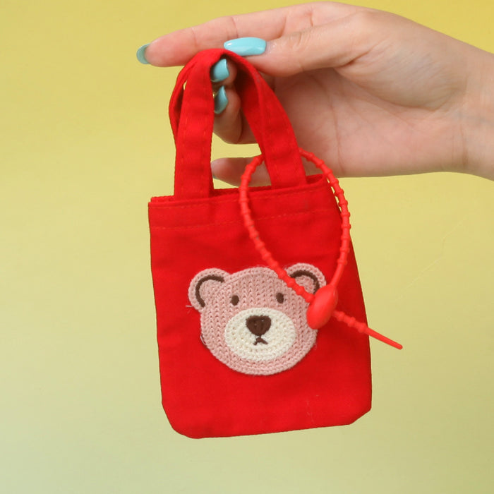Wholesale Stylish Canvas Bear Coin Purse Handbag Keychain Pouch Cute Cartoon Design