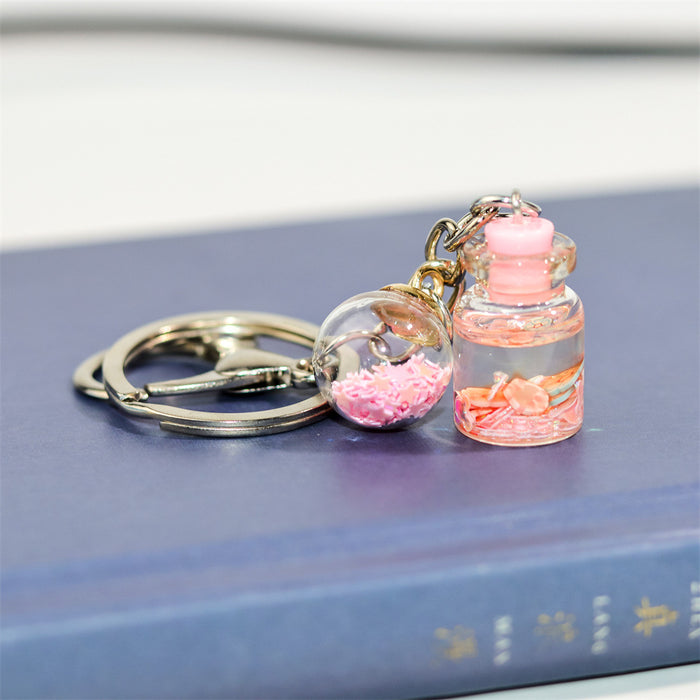 Wholesale Creative Keychain Girl Student Cute Flower Flowing Sand Bottle Key Pendant Bag Accessories Decorative Advertising Gift