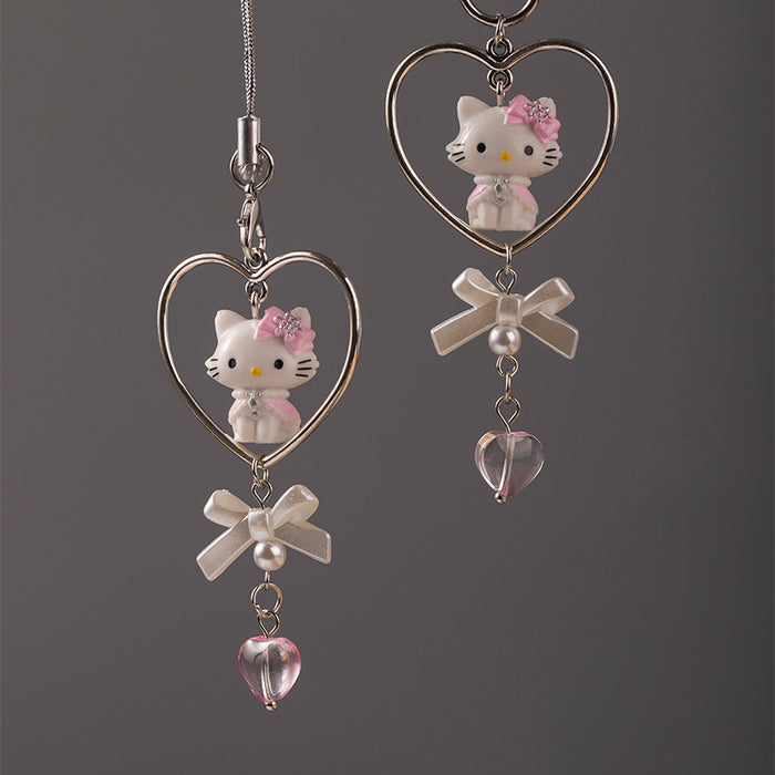 Wholesale Cute cat love heart beaded mobile phone chain pendant keychain pendant