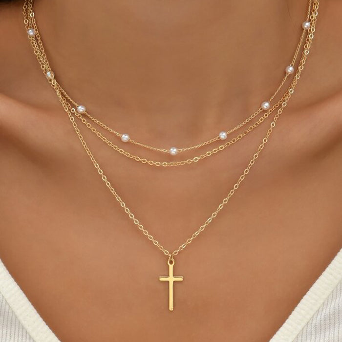 Wholesale exaggerated personality cross pendant chain clavicle chain multi-layer necklace