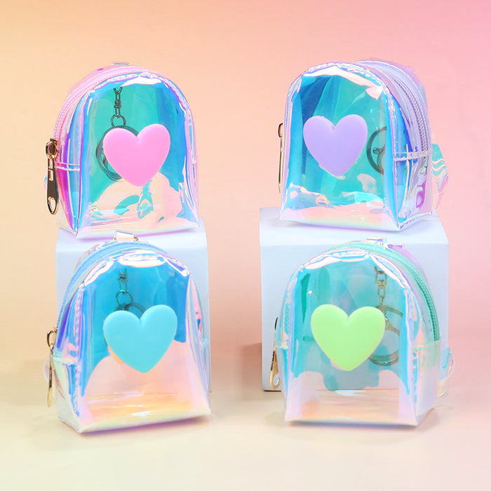 Wholesale Trendy Plush Heart Shaped Backpack Coin Purse With Holographic Finish Pink Zip Wallet Key Pouch For Everyday And Street Style