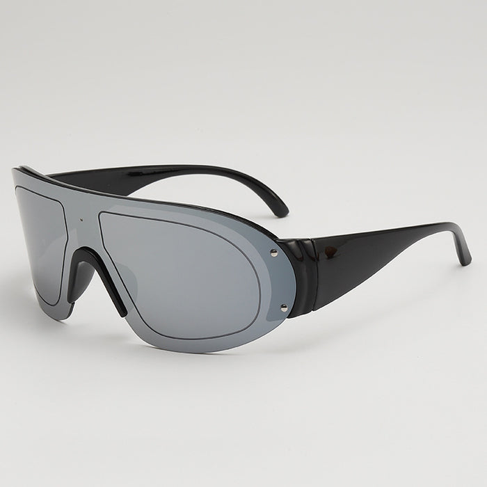 Wholesale New one-piece large frame sunglasses with high-end feel, wide leg color film sports cycling sunglasses