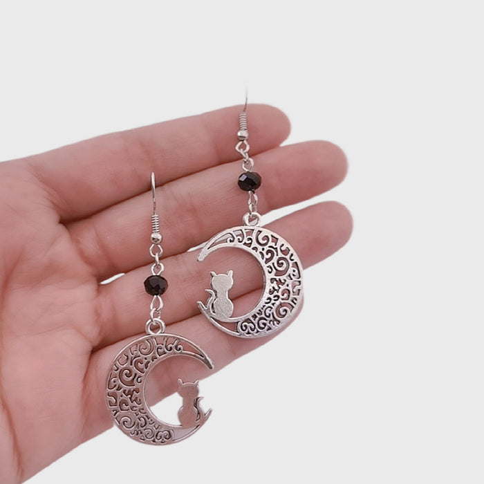 Wholesale Hollow Crescent Cat Alloy Earrings JDC-ES-HaoH004