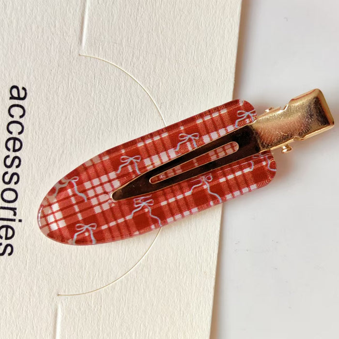 Wholesale Burgundy bow checkered bangs hair clip