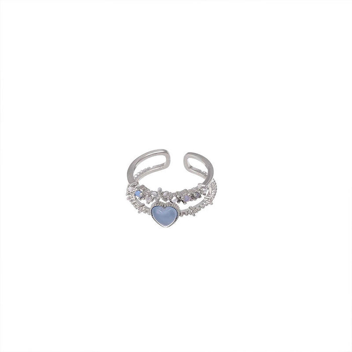 Wholesale Sea Blue love Moonlight zircon open ring tadjustable ring