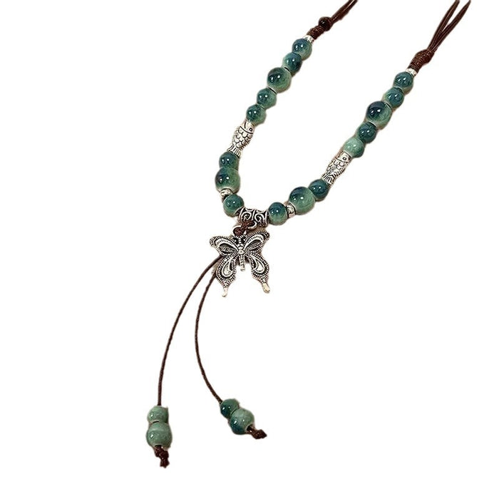 Wholesale Vintage butterfly bead collarbone chain necklace