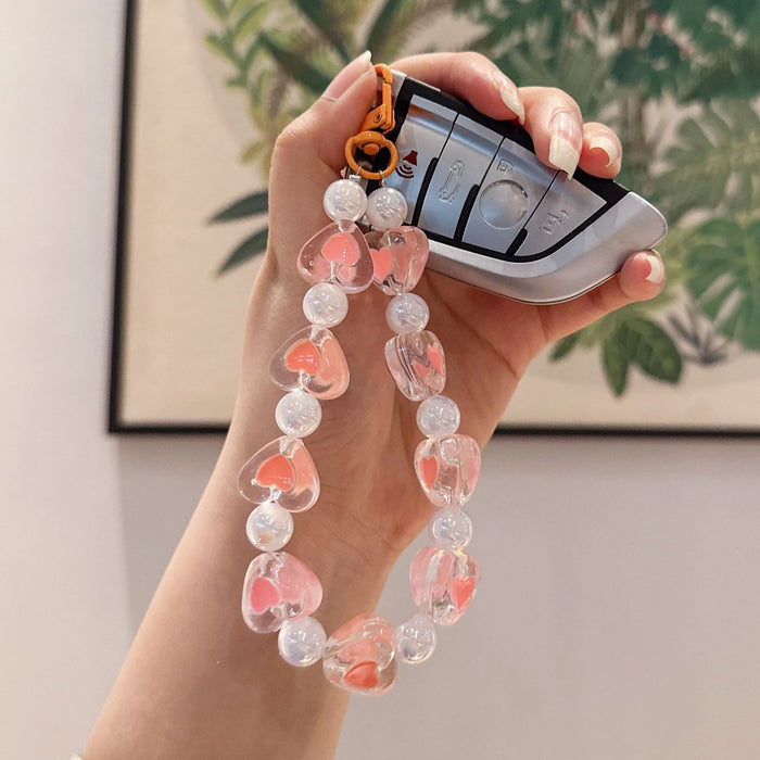 Wholesale Handmade bead bracelet keychain pendant acrylic heart car keychain pendant accessories