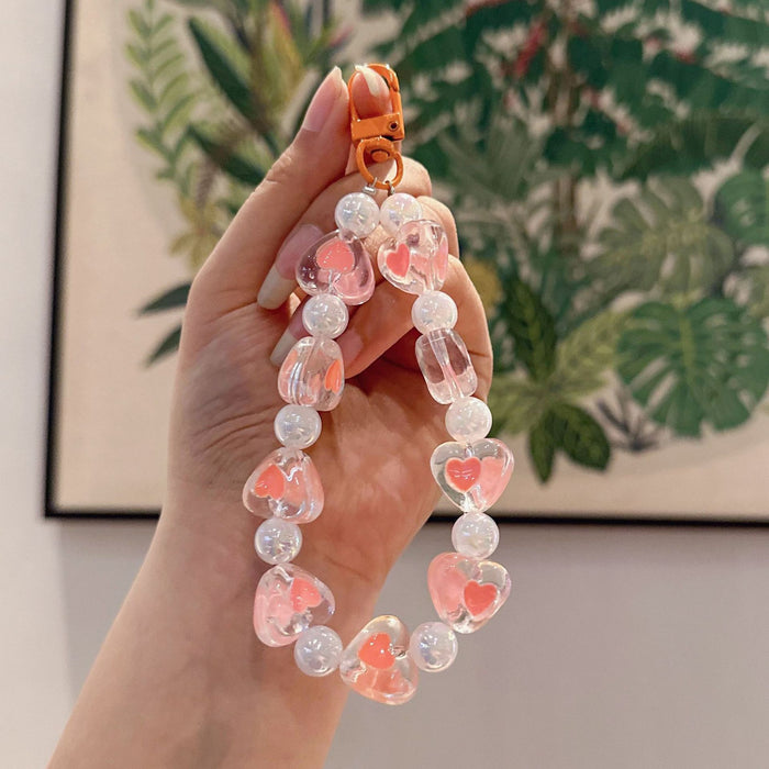 Wholesale Handmade bead bracelet keychain pendant acrylic heart car keychain pendant accessories