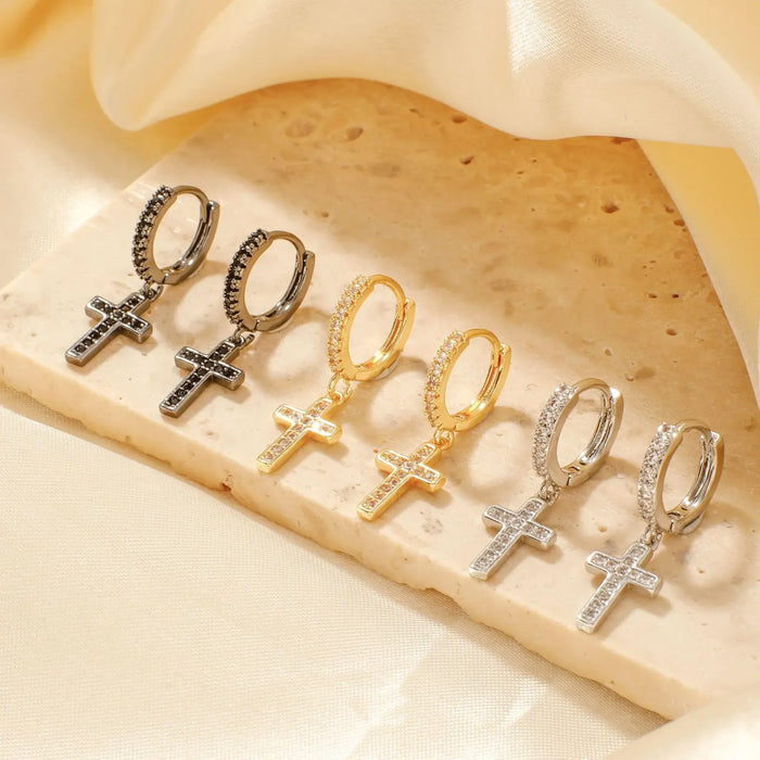 Wholesale Cross inlaid zirconia earrings, classic ear buckles, zirconia earrings, temperament earrings