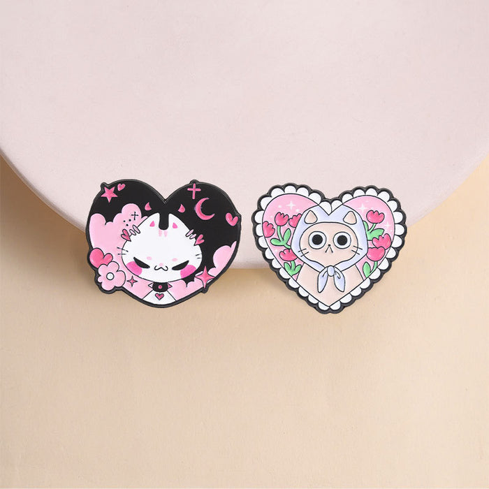 Wholesale Heart Shaped Cat Brooch Zinc Alloy Enamel Pin Cute Kitten Badge For Backpacks Jeans Clothing Fashion Accessory