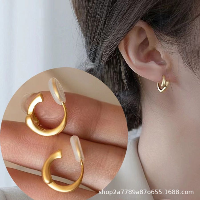 Wholesale Foggy electroplating matte gold geometric small earrings versatile earrings without ear holes
