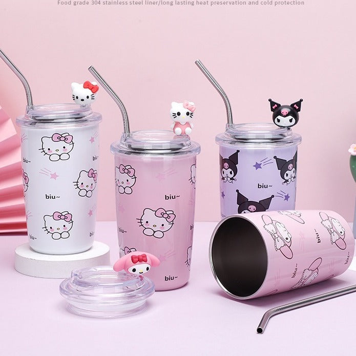 Wholesale Cute Cartoon Stainless Steel Portable Straw Thermos Cup for Students