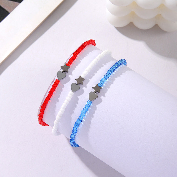 Wholesale American Independence Day Red, Blue and White Three-color Acrylic Beaded Five-pointed Star Love Bracelet for Women JDC-BT-ShiY010
